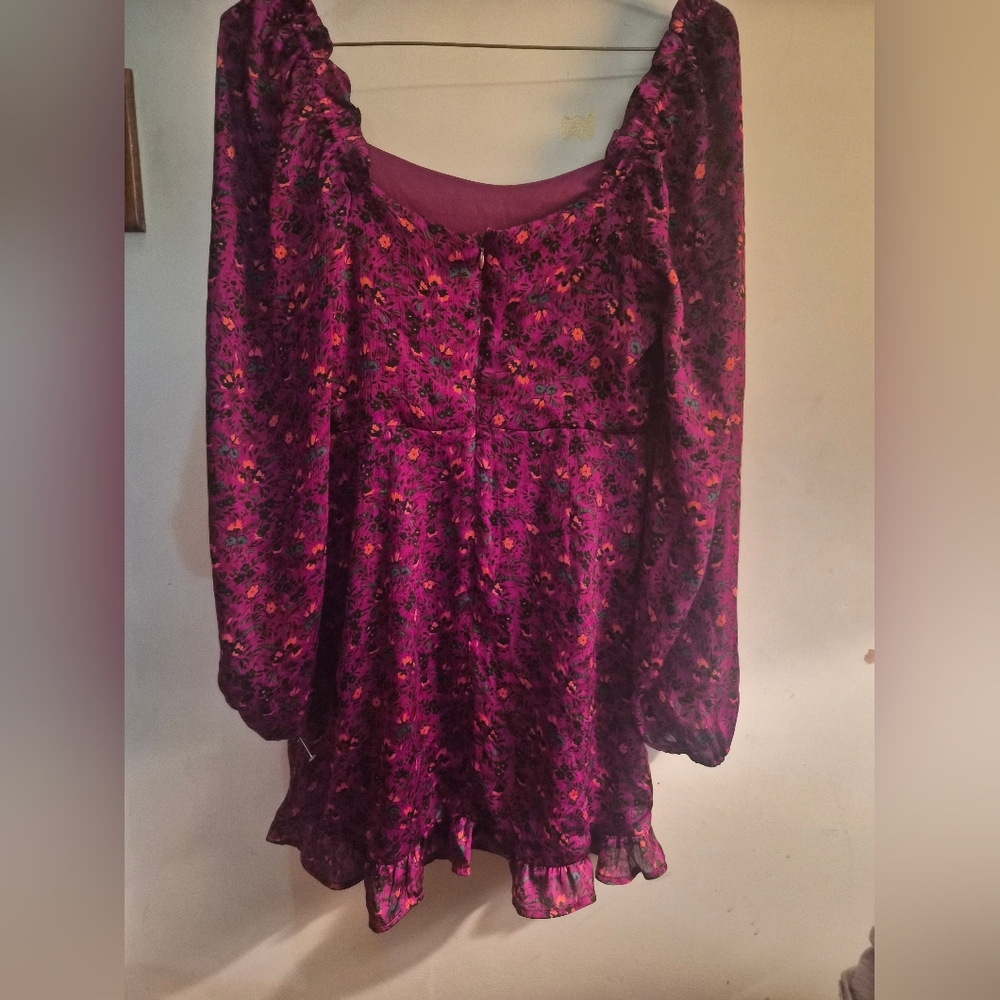 Lush Floral Mini Dress Small Pink Purple Boho Flowy Romantic Sleeve